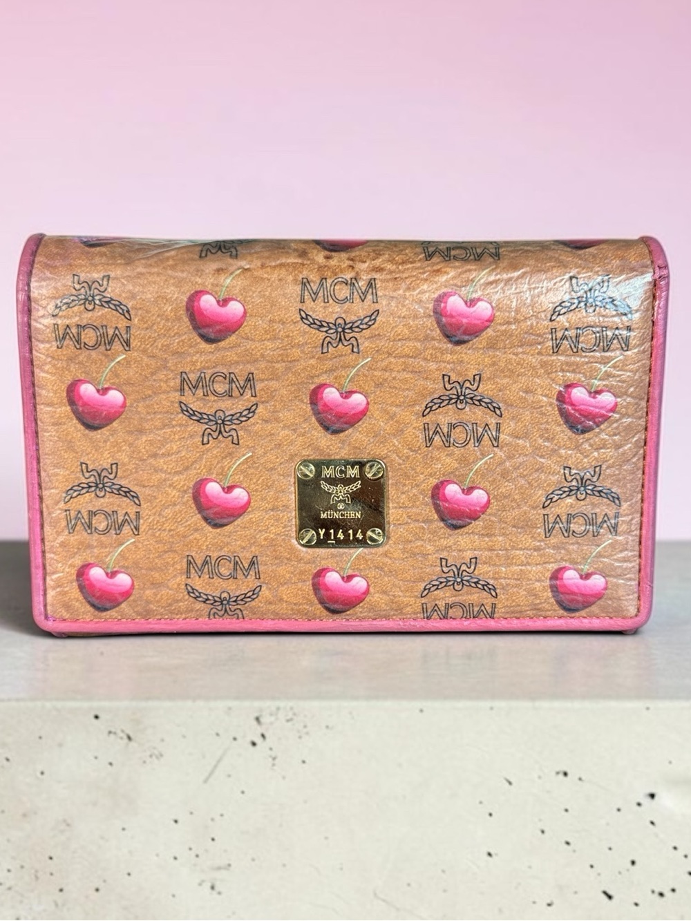 MCM Rare Sweet Visetos Cherry Heart Trifold Wallet Limited Edition 2012 with COA